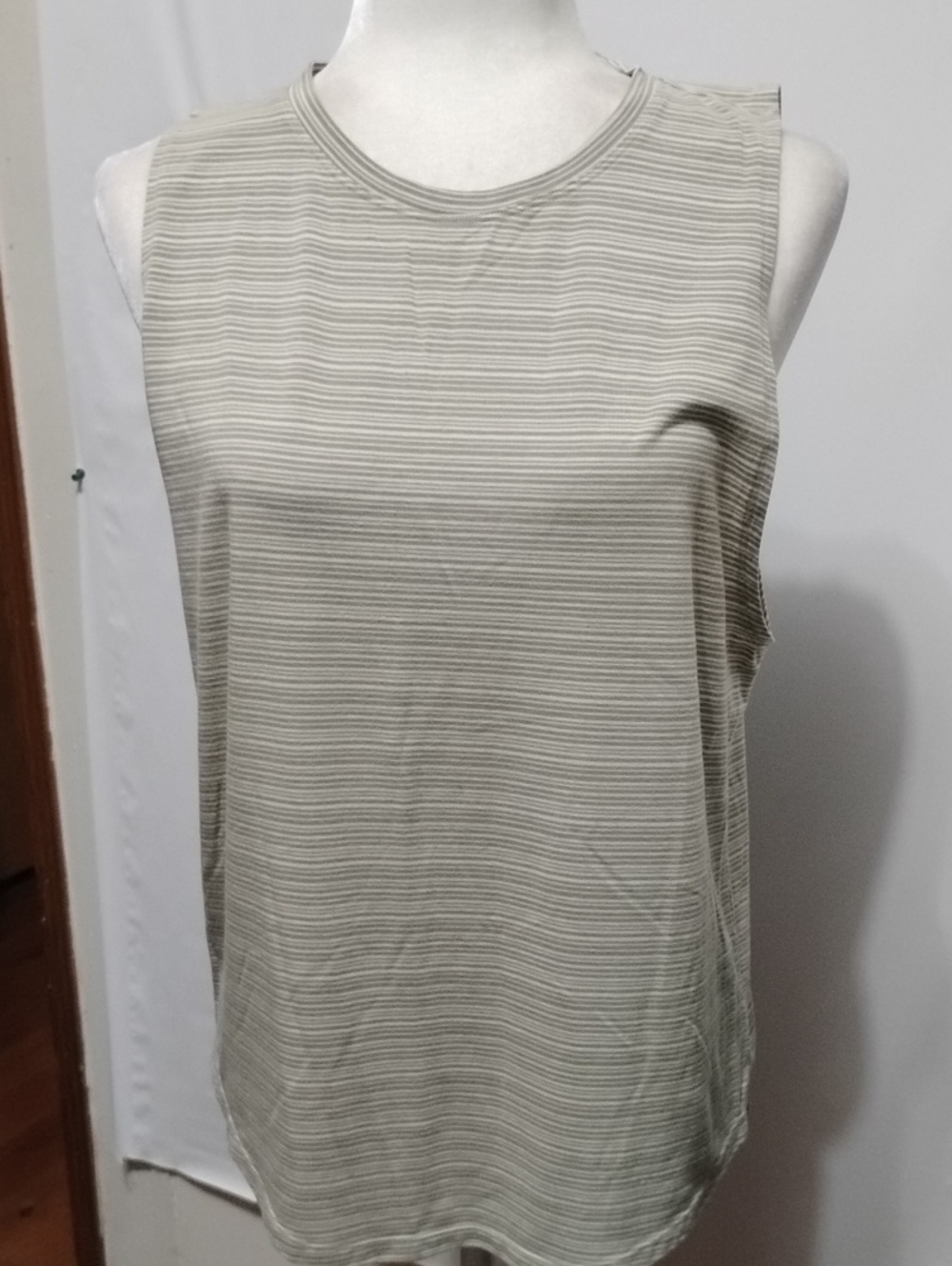 Athleta Light Beige/Green Striped Sleeveless Tank